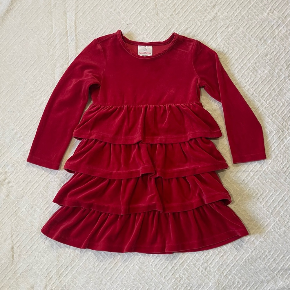 HANNA ANDERSSON Girl’s Christmas Red Velour Dress Size 110cm US 4 Long Sleeves